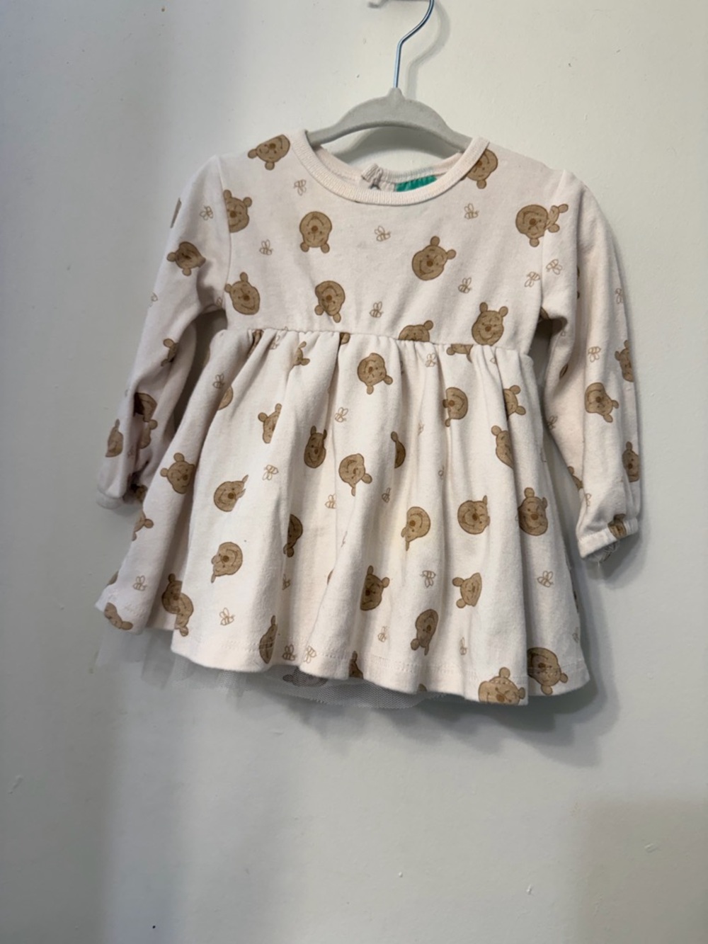 Disney Cream Long-Sleeve Dress Top with Brown Bear Print